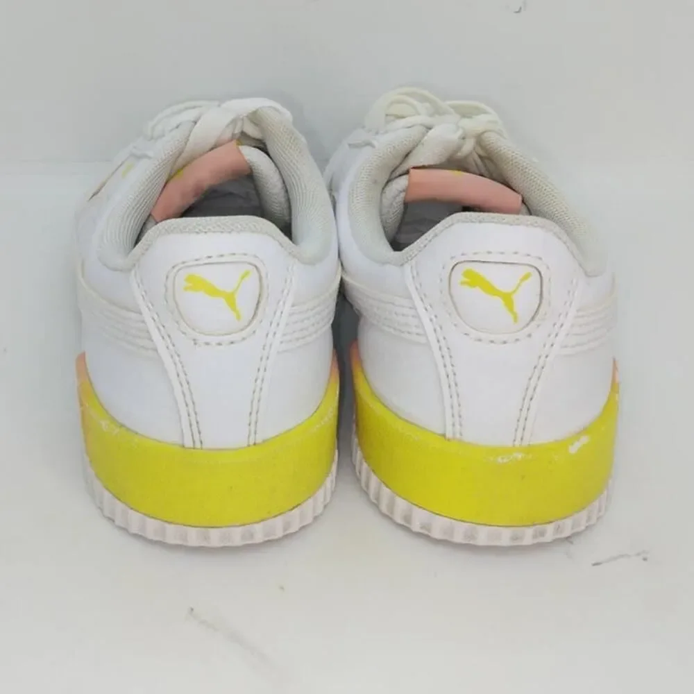 PUMA CARMA Summer Fade Girls Pre-owned White w/Yellow Fade Sneakers - sz. 5 1/2C